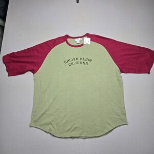 Calvin‎ Klein CK Jeans Raglan Tee Top Olive Green Indigo Red Men's Large